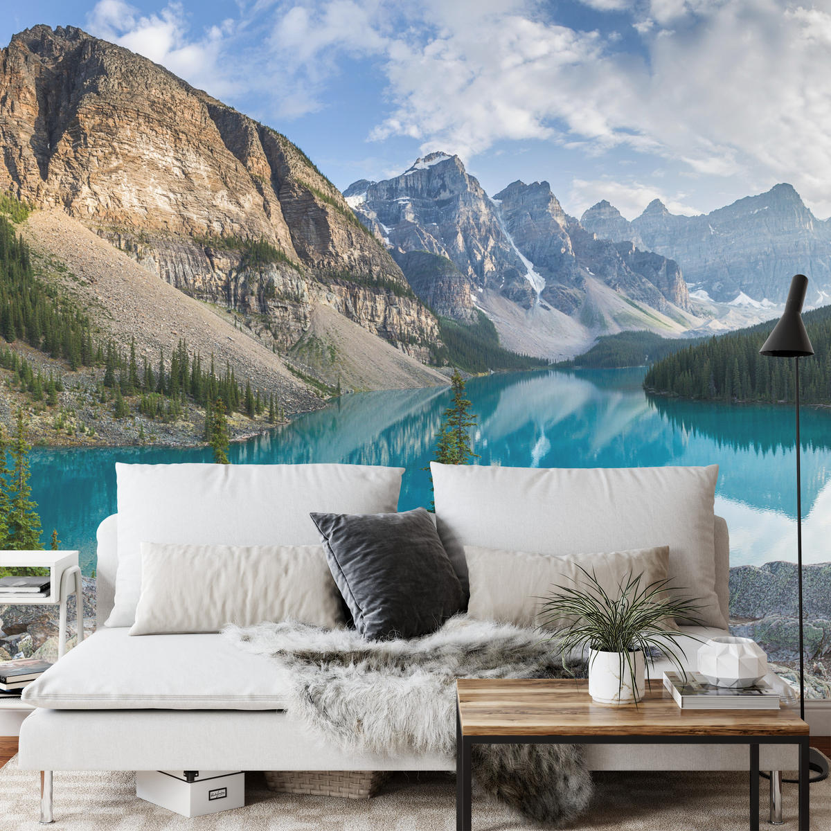FOTOTAPETE für Wohnzimmer Bergsee Landschaft 3D 350x256 - Beige/Braun, Papier (350/256cm) - Muralo