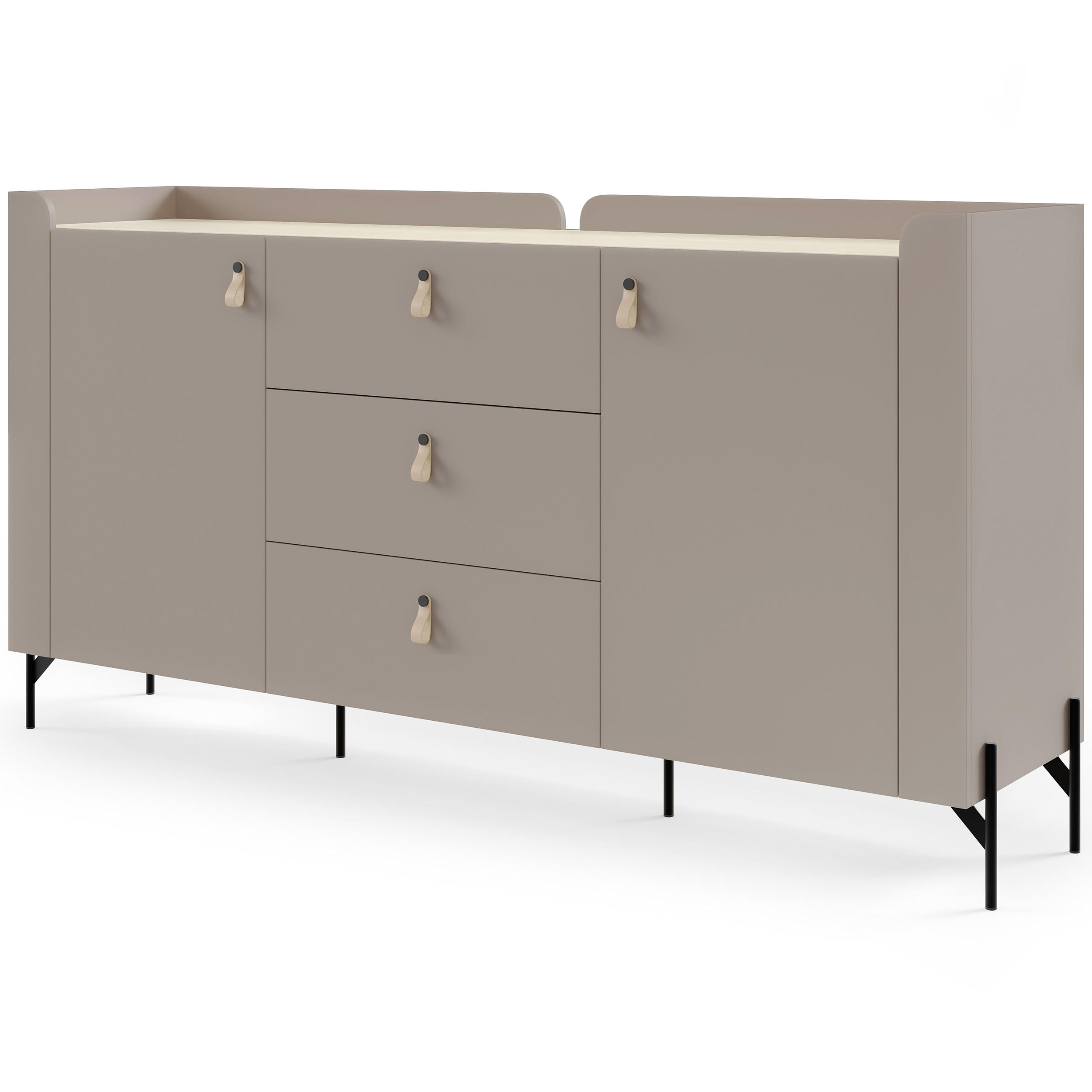 KOMODA Sorella se 2 dveřmi a 3 zásuvkami, 180 cm, do studentského pokoje, porcini + dub Mavelie - kapučínová/barva dubu, kov/kompozitní dřevo (180/95/42cm) - Beautysofa