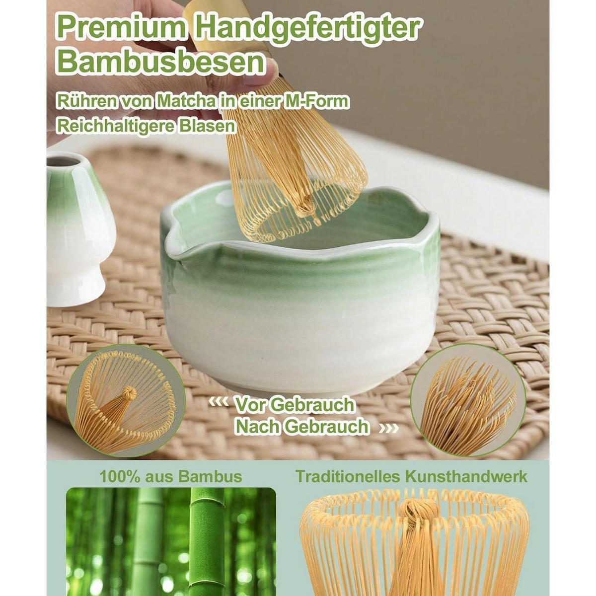 MATCHA Set 7-teilig Keramik Bambus Hellgrün - Hellgrün, Naturmaterialien (15/10/15cm)