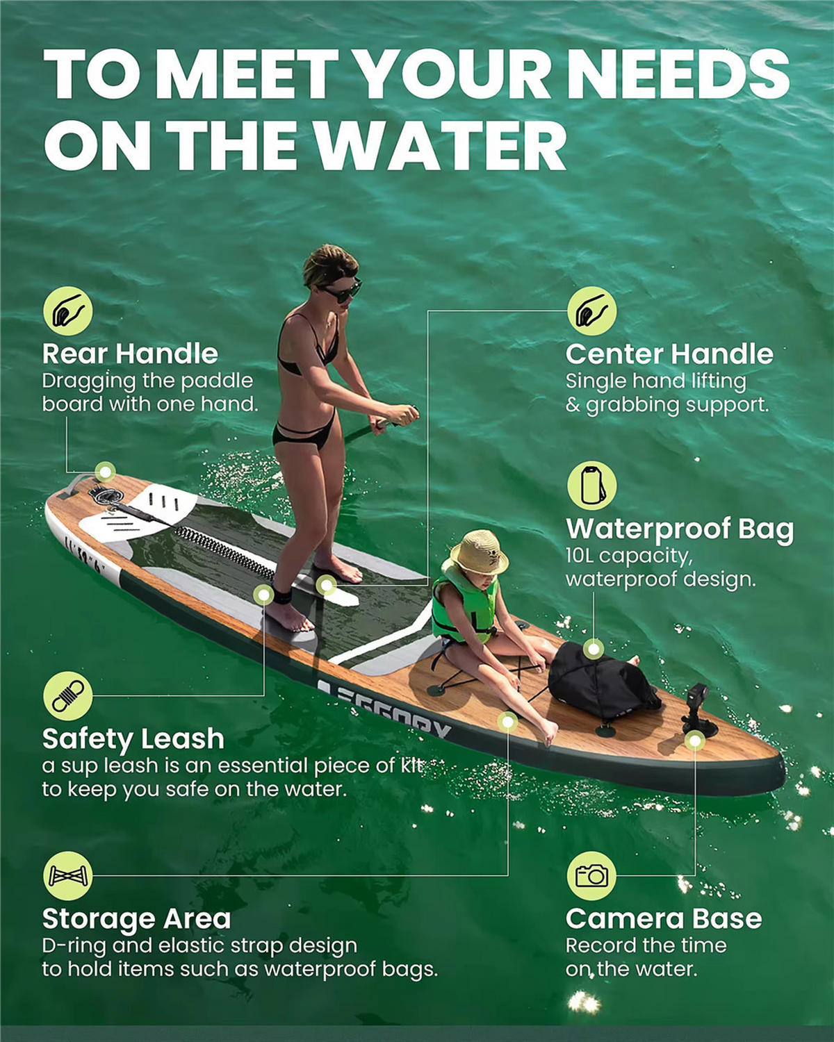 PADDLE BOARD 335x81x15 cm SUP Rutschfest Stand Up - Grün, Kunststoff (81/335/15cm) - Kaket