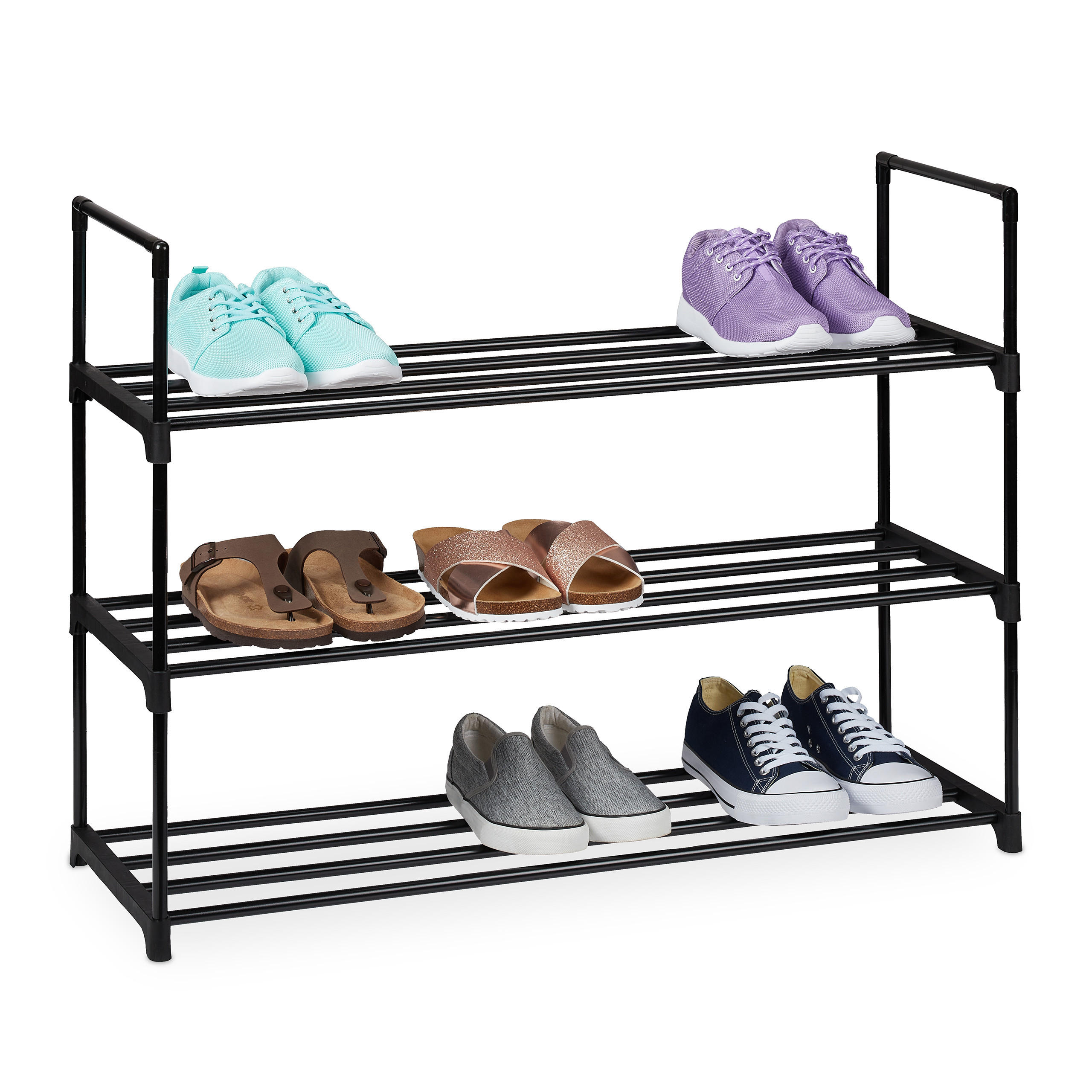 SCHUHREGAL - Schwarz, Kunststoff/Metall (90.5/67/30.5cm) - Relaxdays