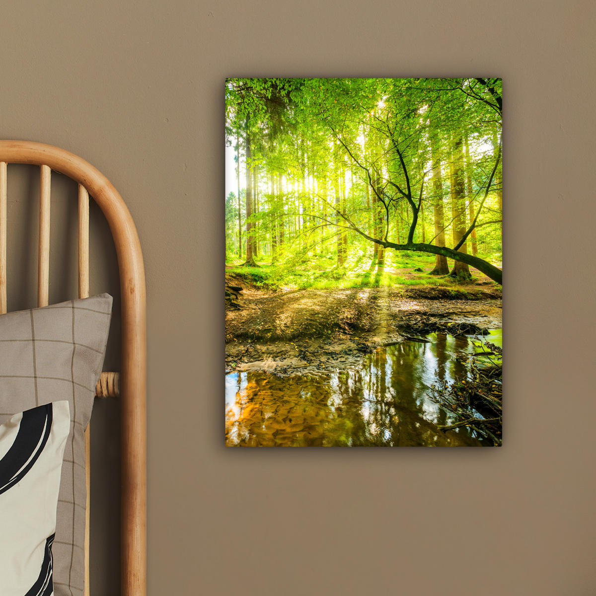 LEINWANDBILD Wald - Landschaft - Wasser - Bäume - Sonne - Grün - Natur 30x40 cm - Grün, Textil (30/40cm) - MuchoWow