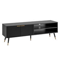 LOWBOARD Schwarz Eiche-Dekor Modern Stil 150x51x39 cm mit Türen und Ablagefächern - Goldfarben/Schwarz, Holzwerkstoff/Metall (150/51/39cm) - KADIMA DESIGN