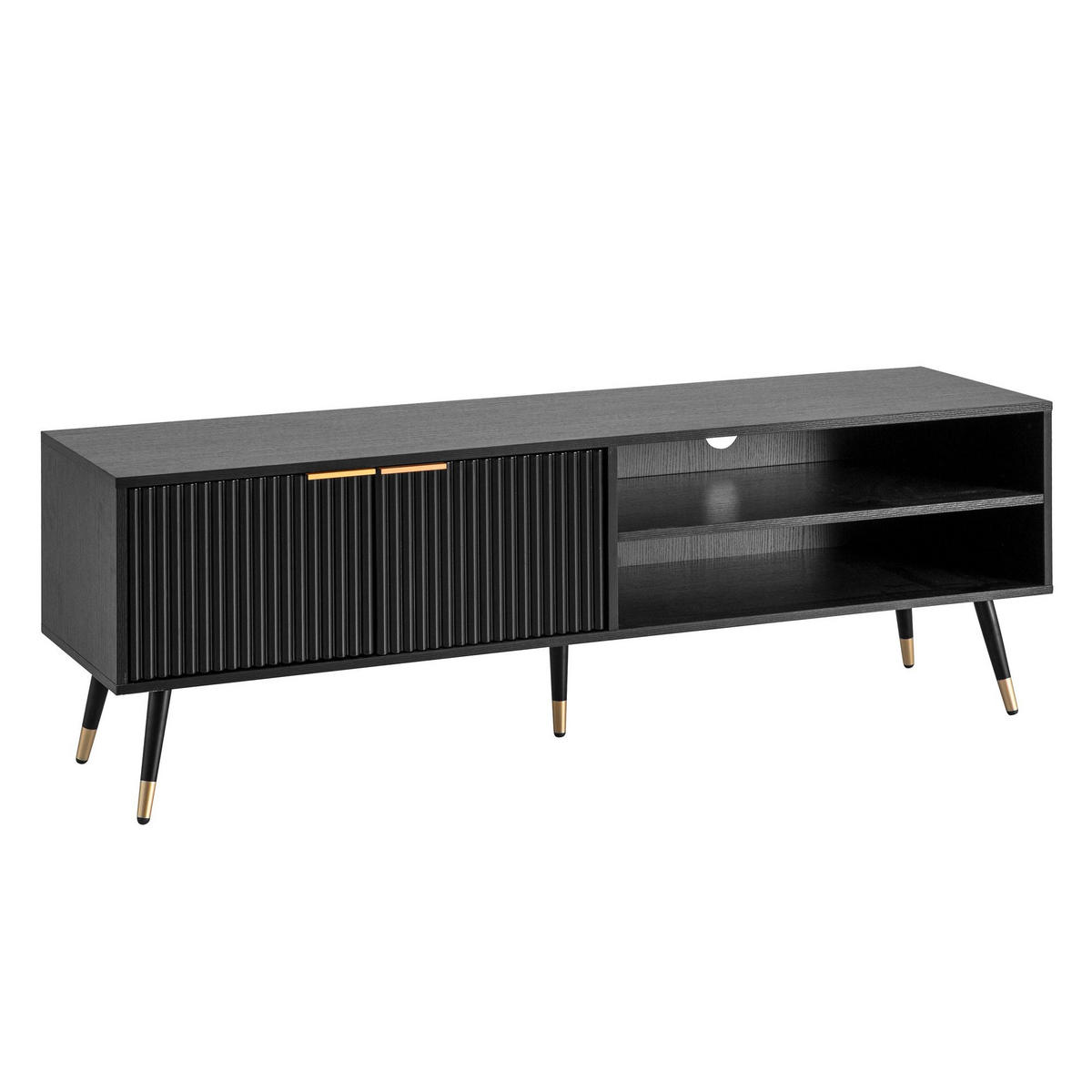 LOWBOARD Schwarz Eiche-Dekor Modern Stil 150x51x39 cm mit Türen und Ablagefächern - Goldfarben/Schwarz, Holzwerkstoff/Metall (150/51/39cm) - KADIMA DESIGN