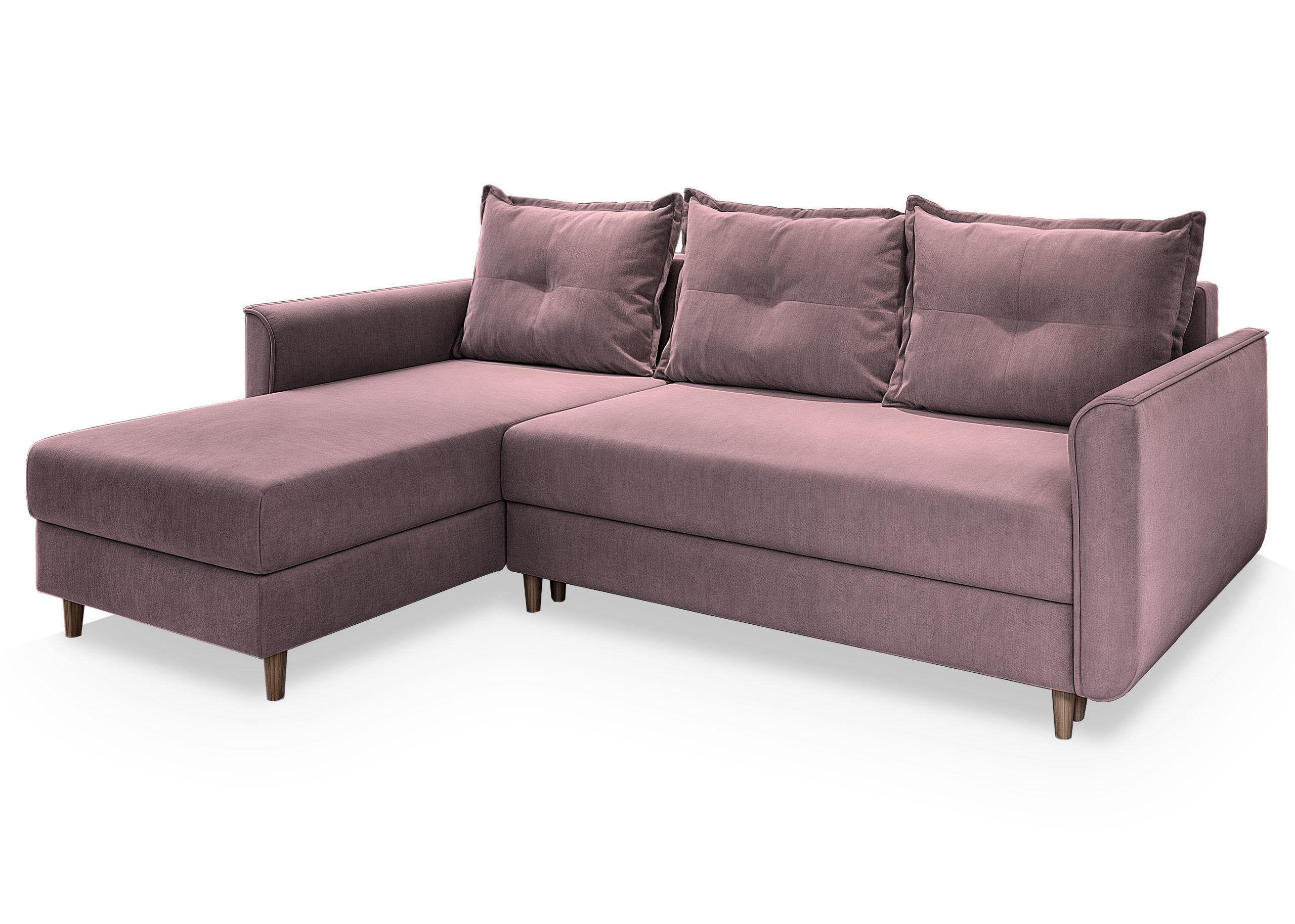 ECKSOFA PISAN R-S Rosa Plüsch-Stoff mit Schlaffunktion - Rosa, Holz (220/140cm) - MASSENO