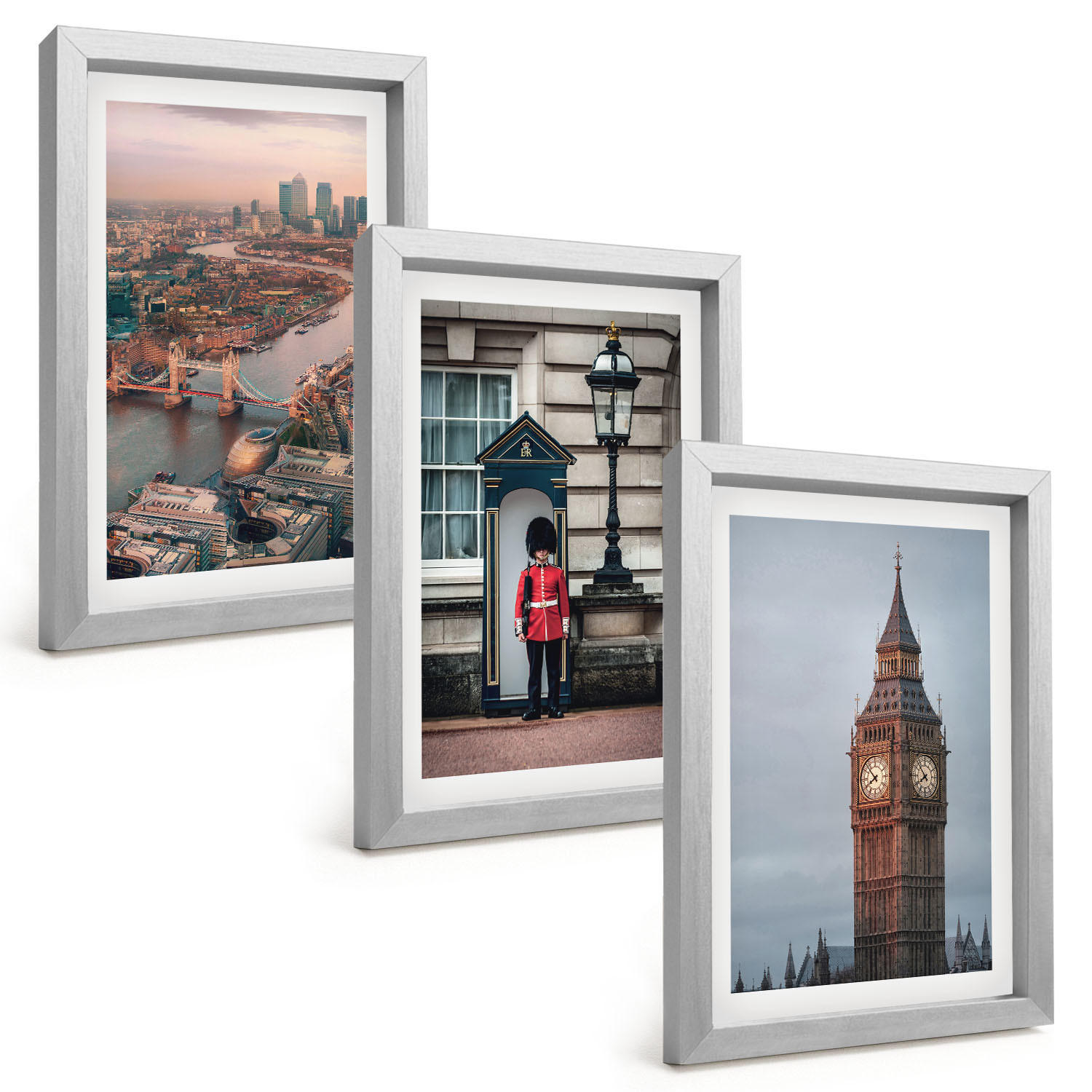 BILDER SET 3er Set - 20x30 cm Silberner Rahmen - London Bridge Guardian Big Ben - Silberfarben, Kunststoff (20/30cm) - TULUP