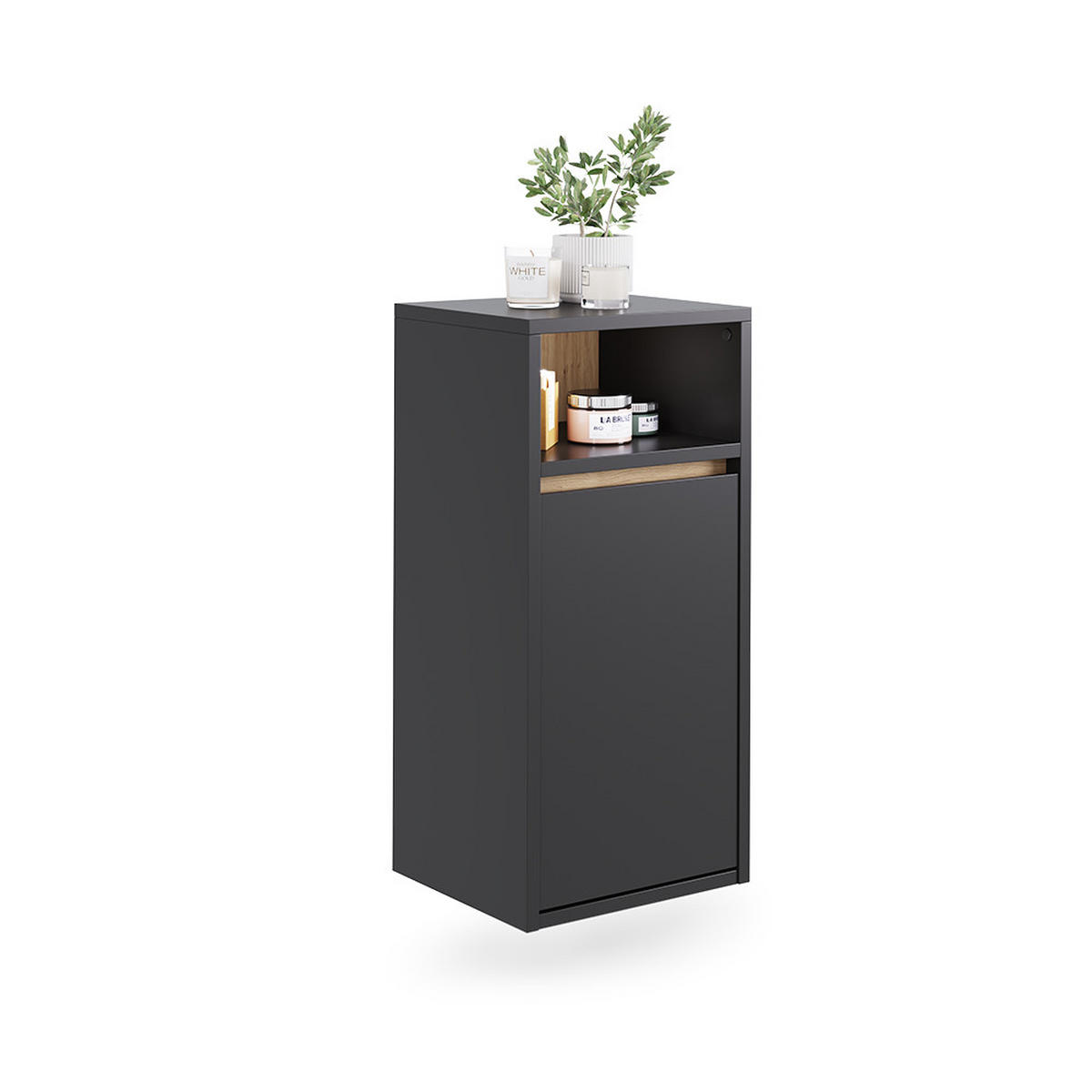 BADSCHRANK Viola Grau/Artisan 38 x 80 cm mit Wäschkorb - Eiche Artisan/Grau, Holzwerkstoff (38/80/33cm) - Vicco