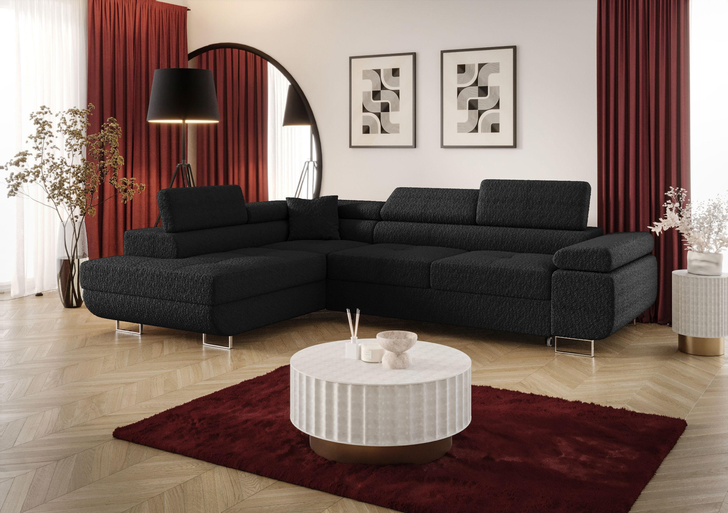 ECKSOFA EMILY mit Schlaffunktion Quelle 100 Links - Schwarz, Textil (275/200cm) - Bedante