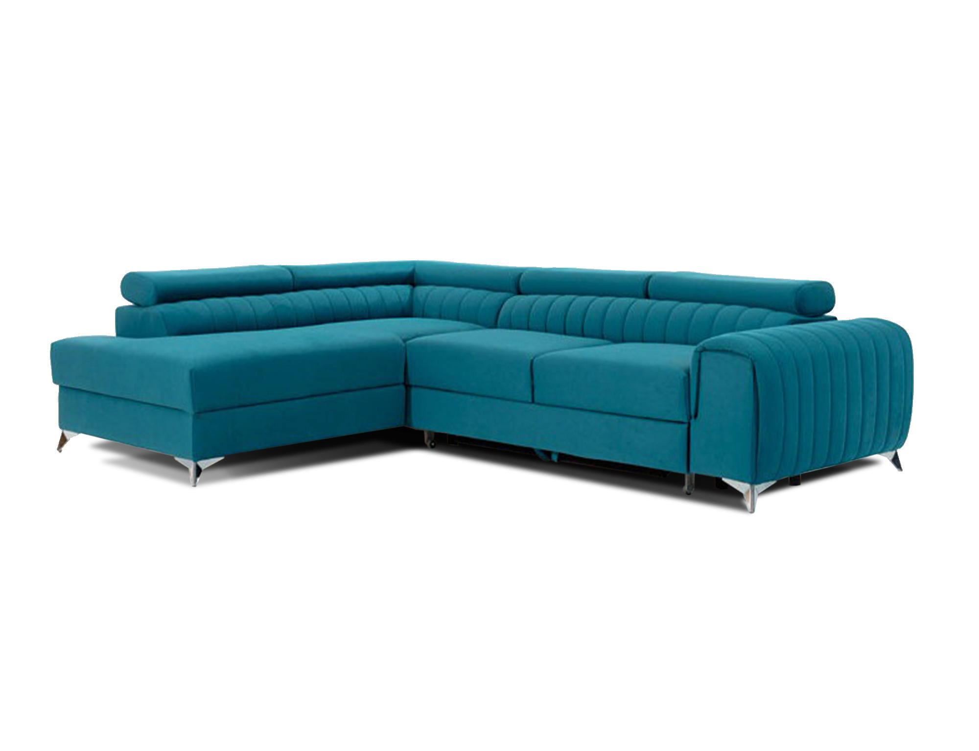 ECKSOFA Laurence mit Schlaffunktion & Bettkasten – 278 x 205 cm, verstellbare Kopfstützen - Blau, Kunststoff (278/205cm) - Wohnideebilder