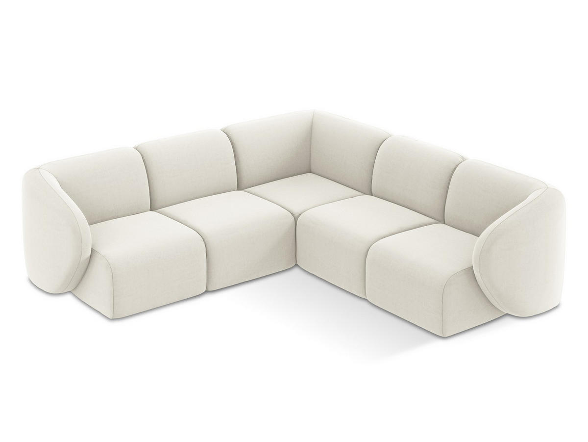 ECKSOFA Samt Stoff Beige - Creme/Schwarz, Holzwerkstoff/Kunststoff (251/251cm) - Makamii