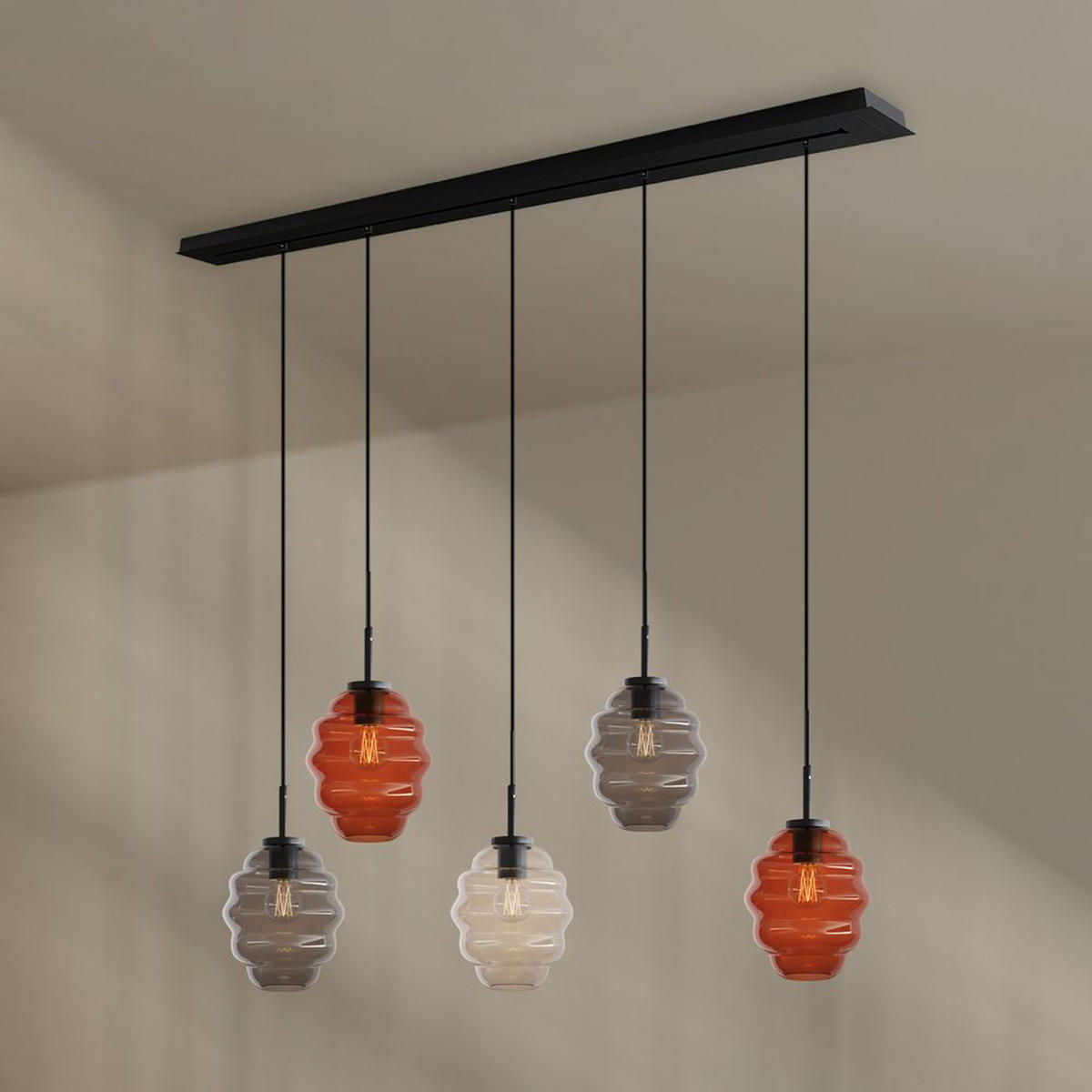 HÄNGELEUCHTE Echos 5-flammig Mehrfarbig Ø 18cm - Multicolor/Schwarz, Glas (18/18/20cm) - s.luce