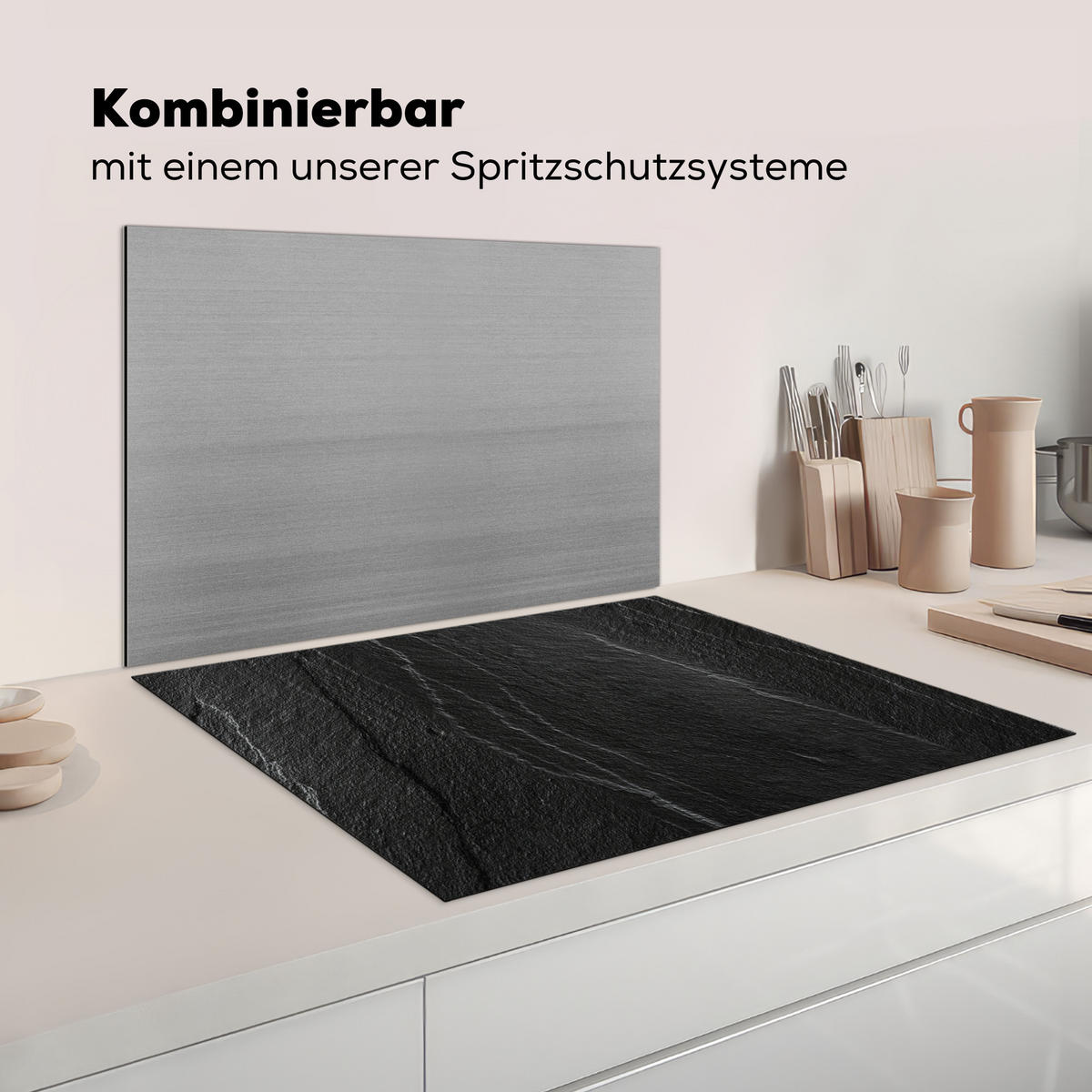 HERDABDECKPLATTE Stein - Anthrazit - Dunkelgrau - Steinstruktur Induktionsmatte 77x59 cm - Anthrazit, Kunststoff (77/59/0.2cm) - MuchoWow