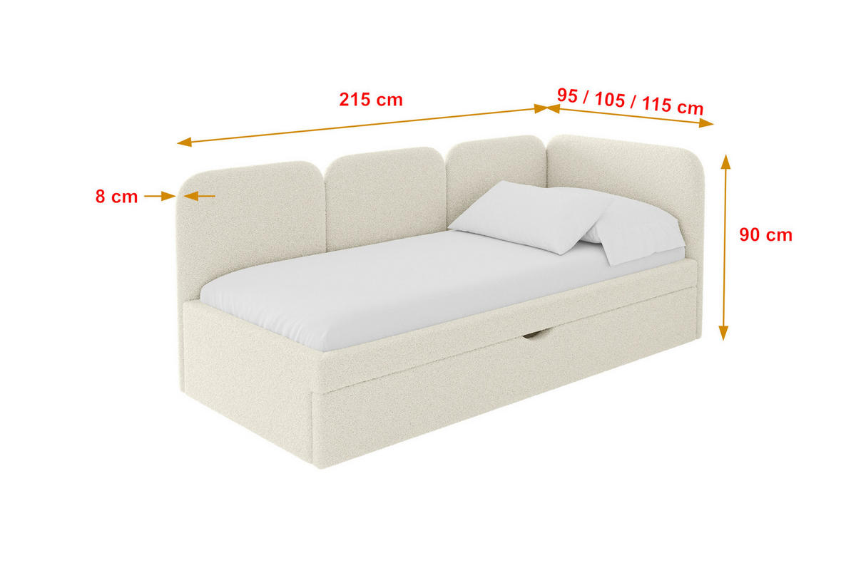 EINZELLBETT Jugendbett mit Bettkasten, Links - ALVY 100x200 Beige - Champagner, Holzwerkstoff/Textil (100/200cm) - ALTDECOR