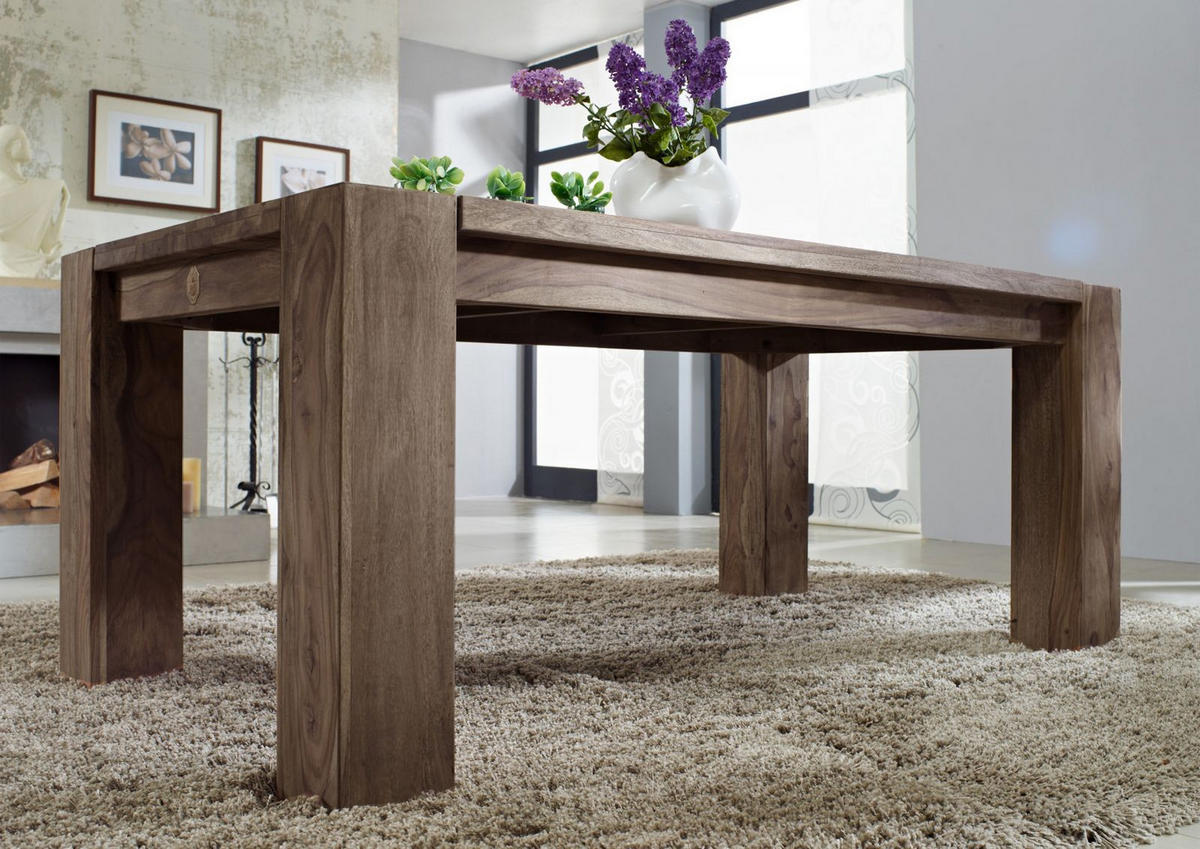 ESSTISCH Sheesham 240x100x76 grau geölt NATURE GREY #608 - Grau, Holzwerkstoff (100/240/76cm) - Massivmoebel24