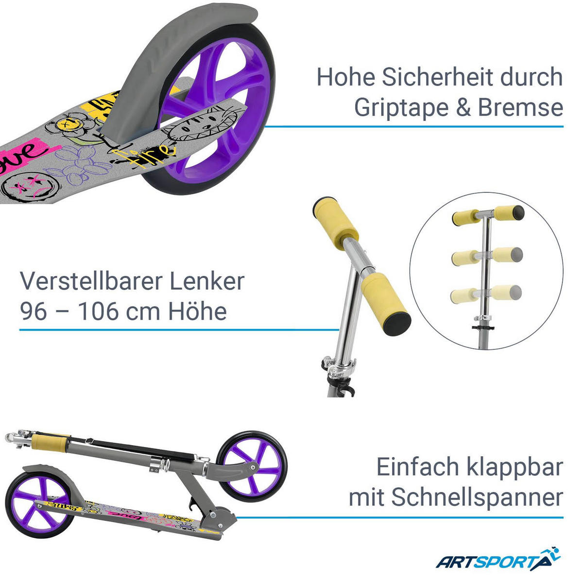 SCOOTER / Cityroller Graffity Grau - Grau, Metall (88/27/106cm) - Artsport