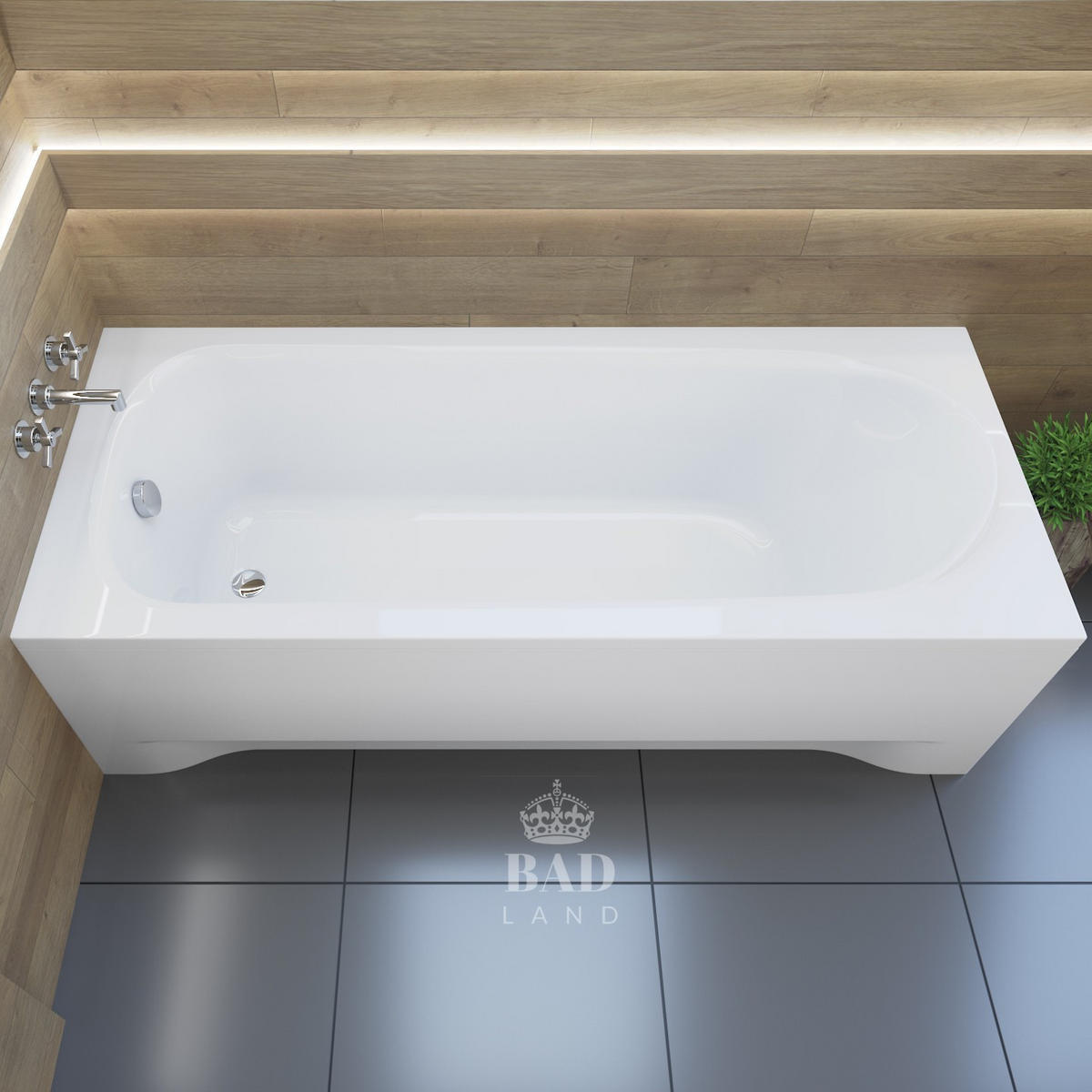 BADEWANNE Rechteck MEDIUM 170/75 mit Schürze Ablauf Füße - Weiß, Kunststoff (75/56/170cm) - bad land