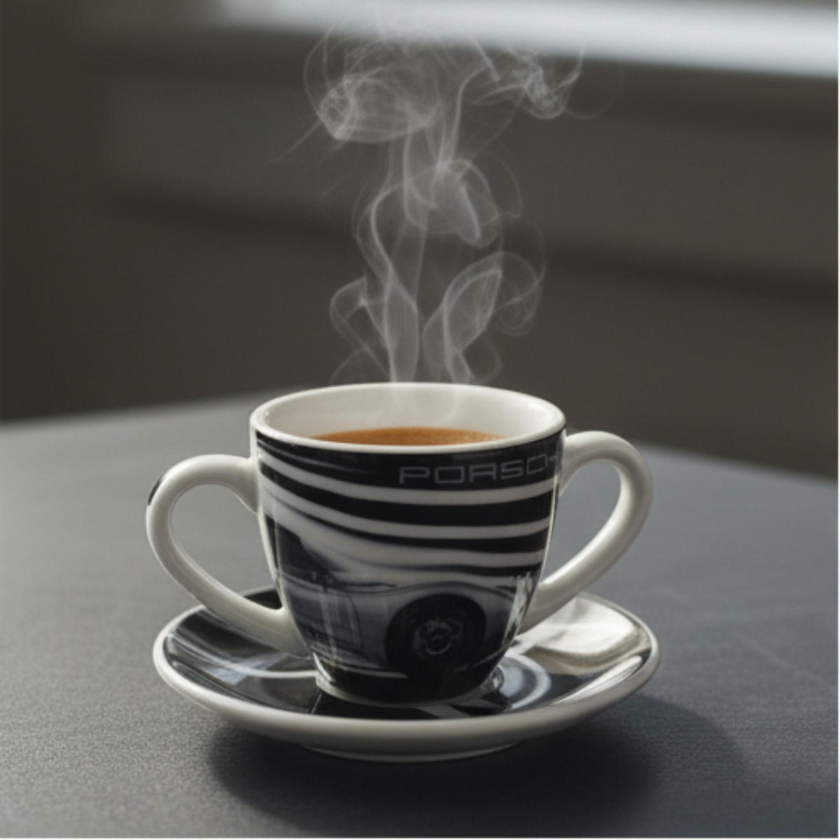 ESPRESSOTASSE 911 Aerodynamic Schwarz Weiß, Limited Edition, Porzellan, Sammlertasse, Espressobecher, Heißgetränke, Design Tasse, Motorsport Design - Schwarz/Weiß, Keramik (0.08L) - Porsche