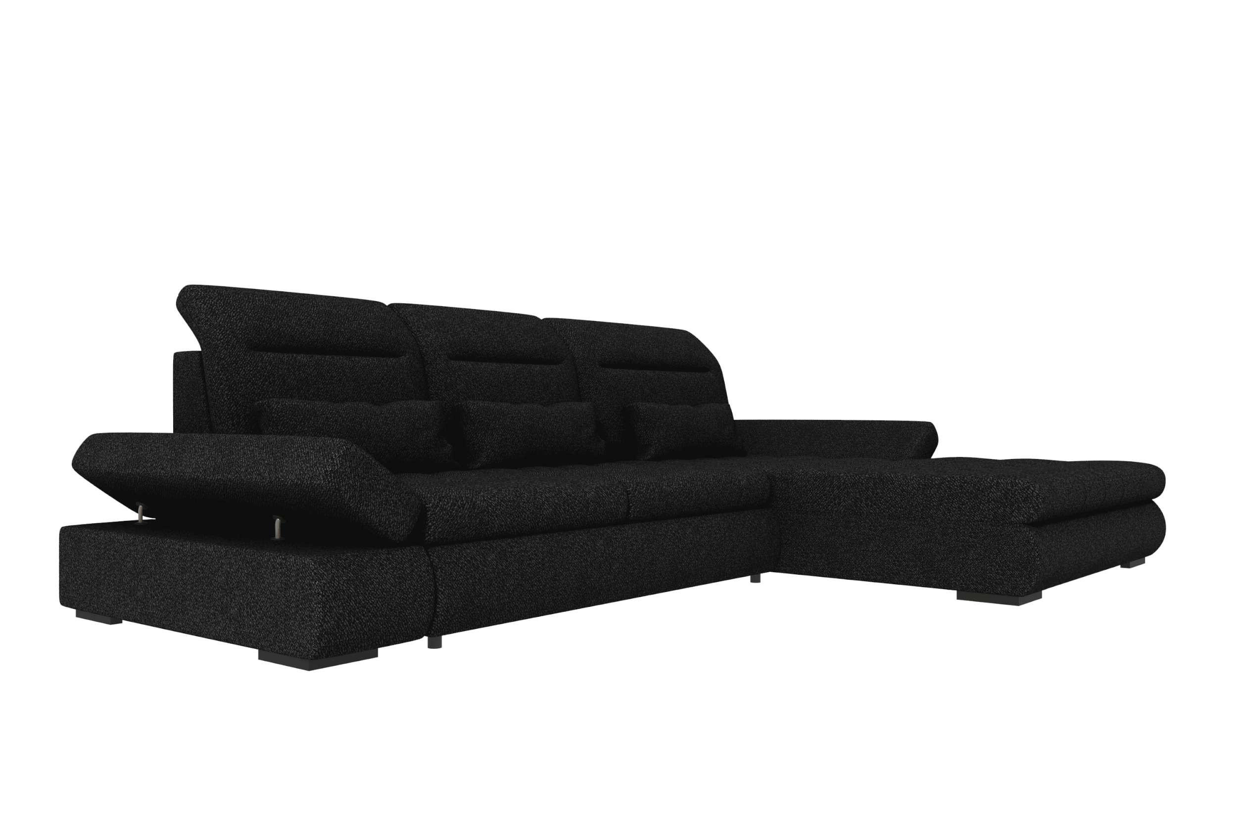 ECKSOFA Toscana Plus Strukturstoff inkl. Schlaffunktion - Schwarz, Textil (300/179cm) - 99rooms