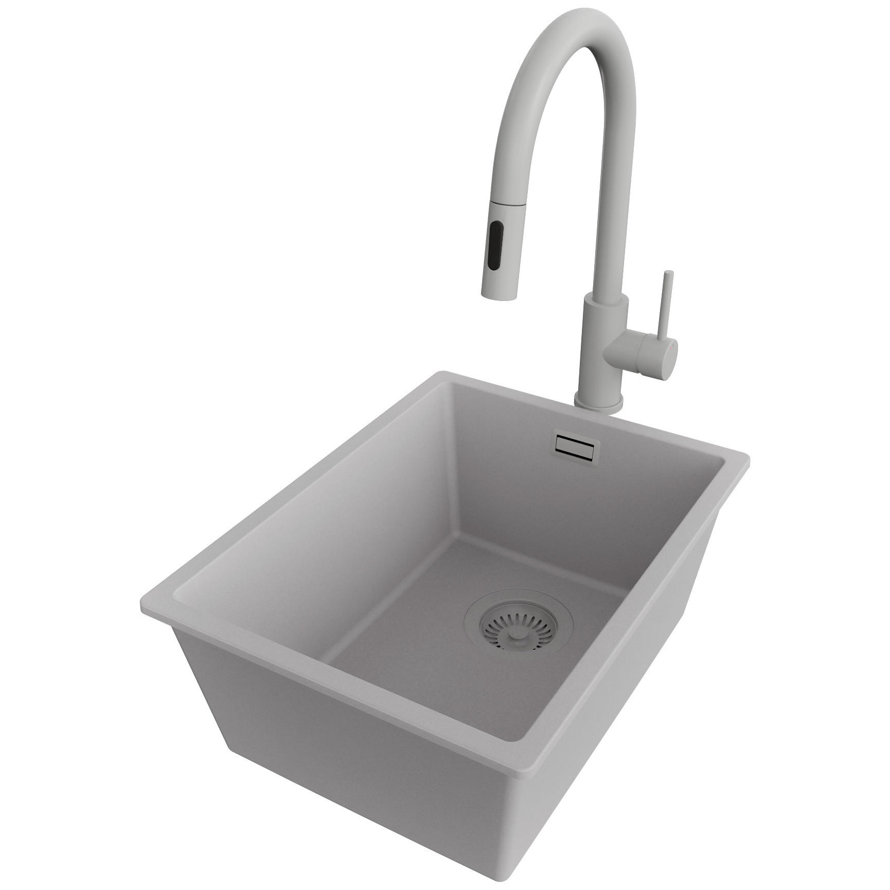 UNTERBAUSPÜLE GRANIT London, 3-er set Alles Grau 36/47 cm, 1 Becken + Küchenarmatur 40/20 cm + Ablauf-Set ab 40er Unterschrank - Grau, Kunststoff (36/20/47cm) - Primagran