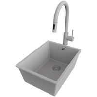 UNTERBAUSPÜLE GRANIT London, 3-er set Alles Grau 36/47 cm, 1 Becken + Küchenarmatur 40/20 cm + Ablauf-Set ab 40er Unterschrank - Grau, Kunststoff (36/20/47cm) - Primagran