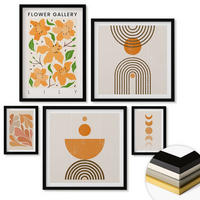 WANDBILDER 5er-Set - 50x50 cm & 20x30 cm & 40x60 cm Schwarzer Rahmen - Abstrakte orange Formen - Schwarz, Kunststoff (40/60cm) - ArtPrintCave