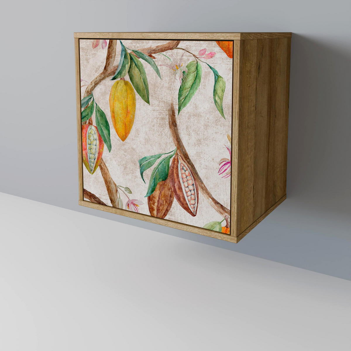 SIDEBOARD COCOA FRUITS, Eichefarben, 57,5x42x67,5 cm, Schwarze Metall-Rahmenfüße - Eichefarben/Multicolor, Holzwerkstoff/Metall (57.5/67.5/42cm) - SpaceRebels