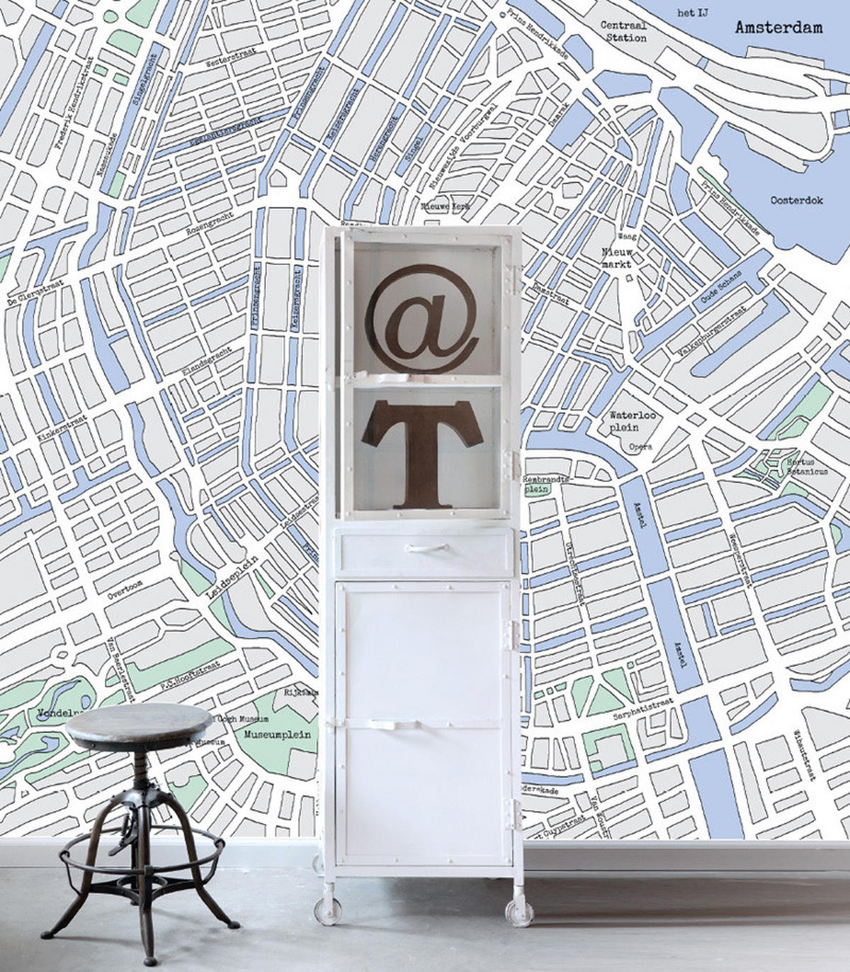 FOTOTAPETE Stadtplan von Amsterdam 279 x 279 cm - Blau, Papier (279/279cm) - ESTAhome