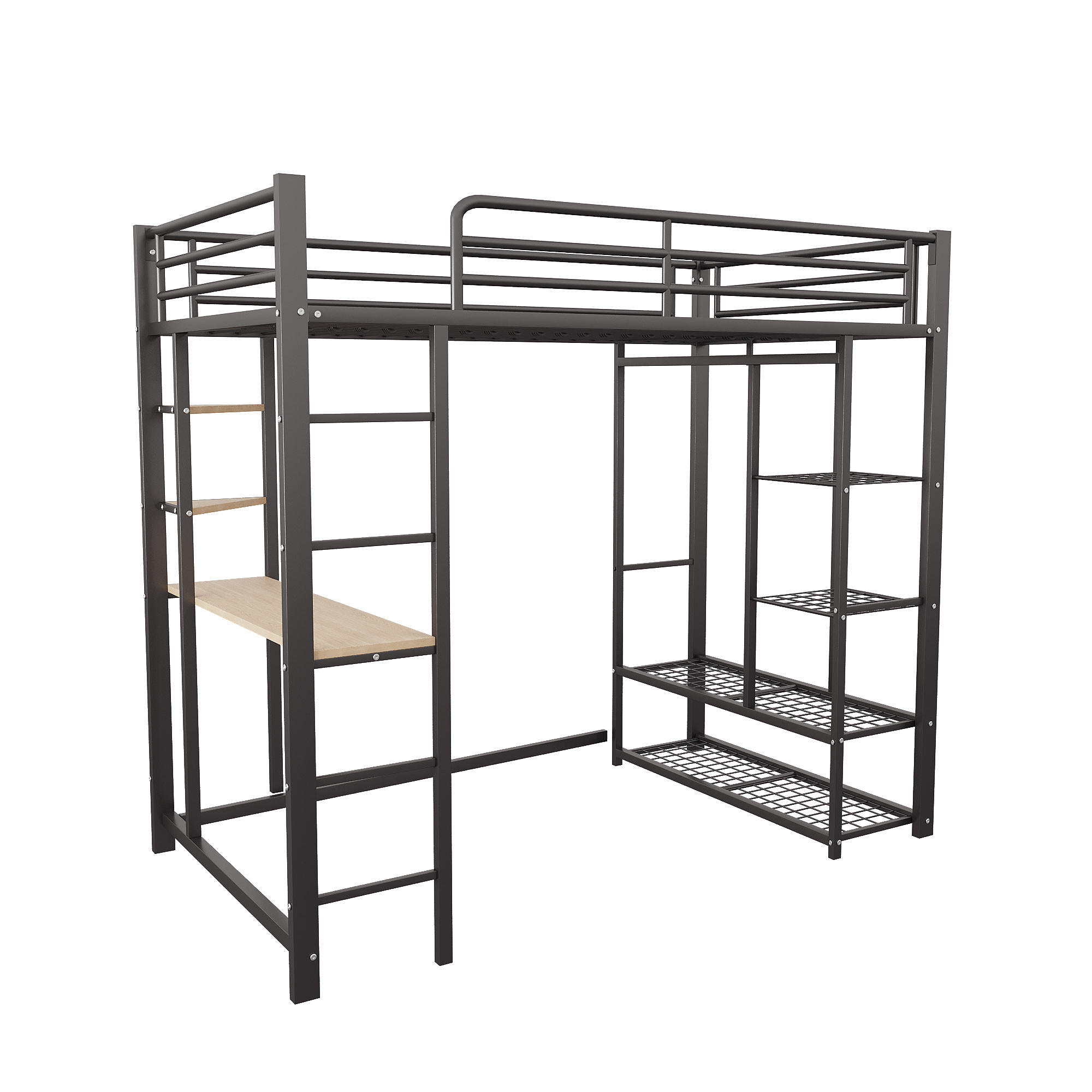 HOCHBETT 90x200 cm mit Leiter & Ablagefächern - Schwar - Schwarz, Metall (90/200cm) - KOMHTOM