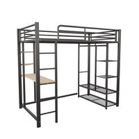 HOCHBETT 90x200 cm mit Leiter & Ablagefächern - Schwar - Schwarz, Metall (90/200cm) - KOMHTOM