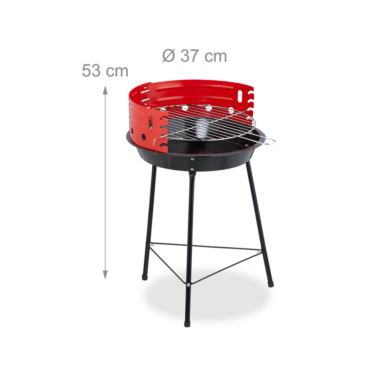HOLZKOHLEGRILL - Schwarz, Metall (37/53/37cm) - Relaxdays