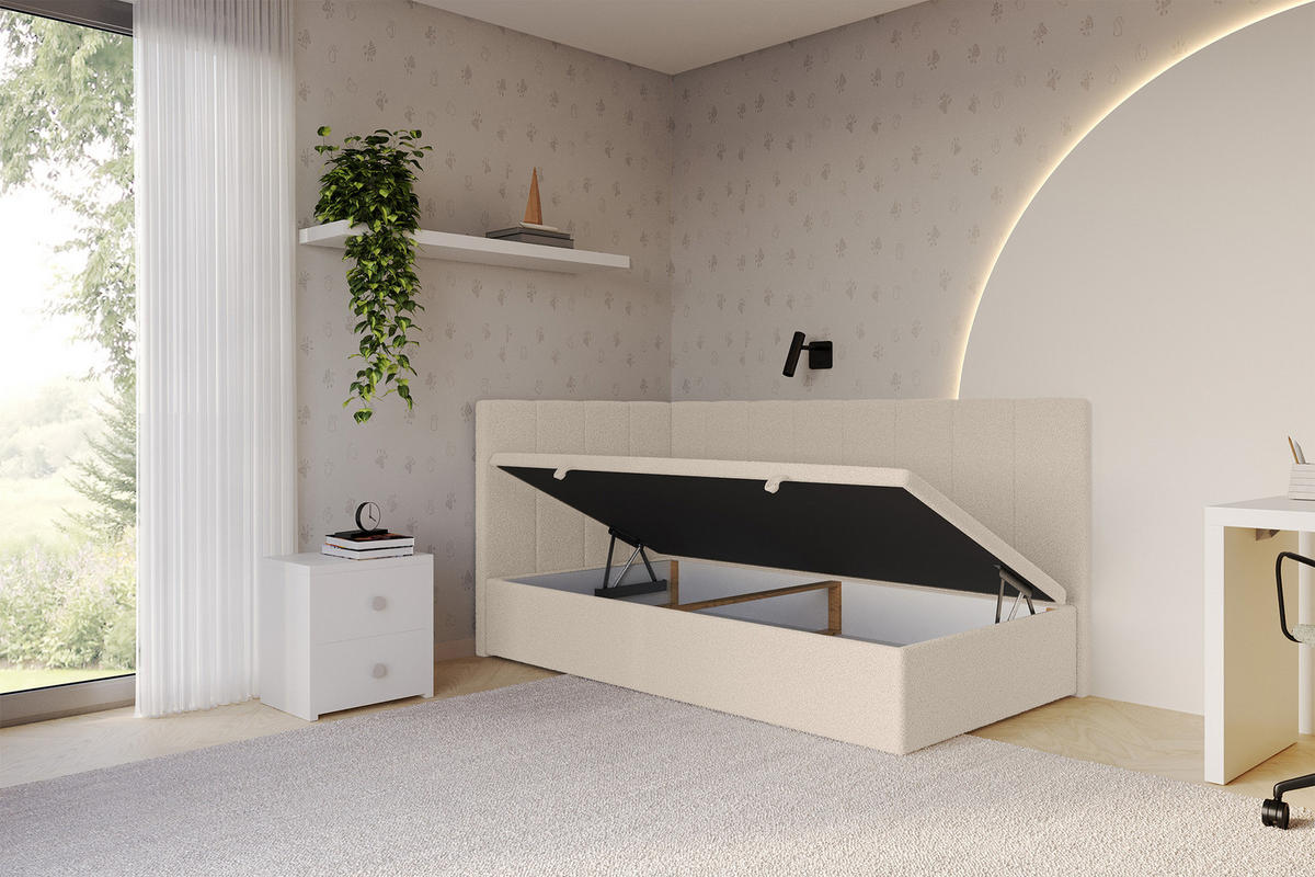 EINZELBETT Jugendbett mit Bettkasten Rechts, ohne Matratze - LOVY 80x200 Dunkelbeige - Mokka, Holzwerkstoff/Textil (80/200cm) - ALTDECOR