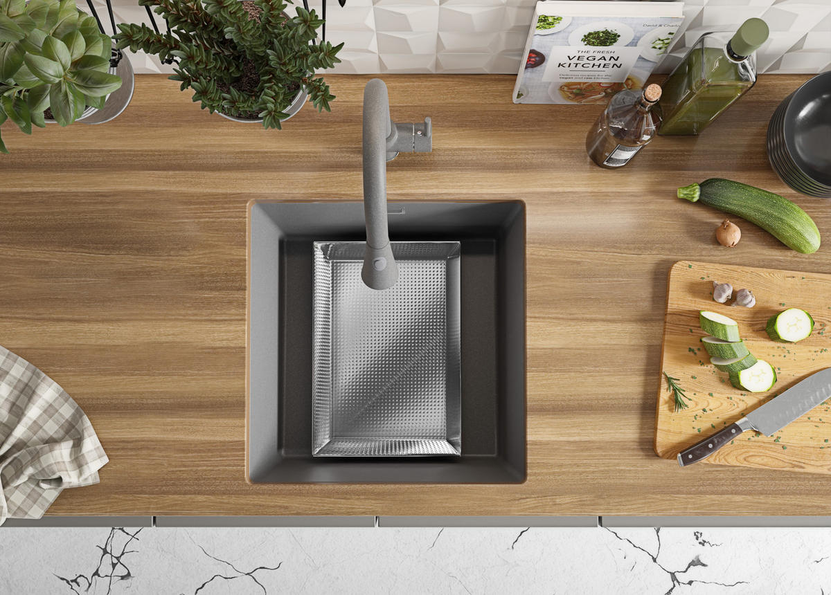 UNTERBAUSPÜLE GRANIT London, 2-er set Grau 46/47 cm 1 Becken + Ablauf-Set ab 50er Unterschrank - Chromfarben/Grau, Kunststoff (46/20/47cm) - Primagran