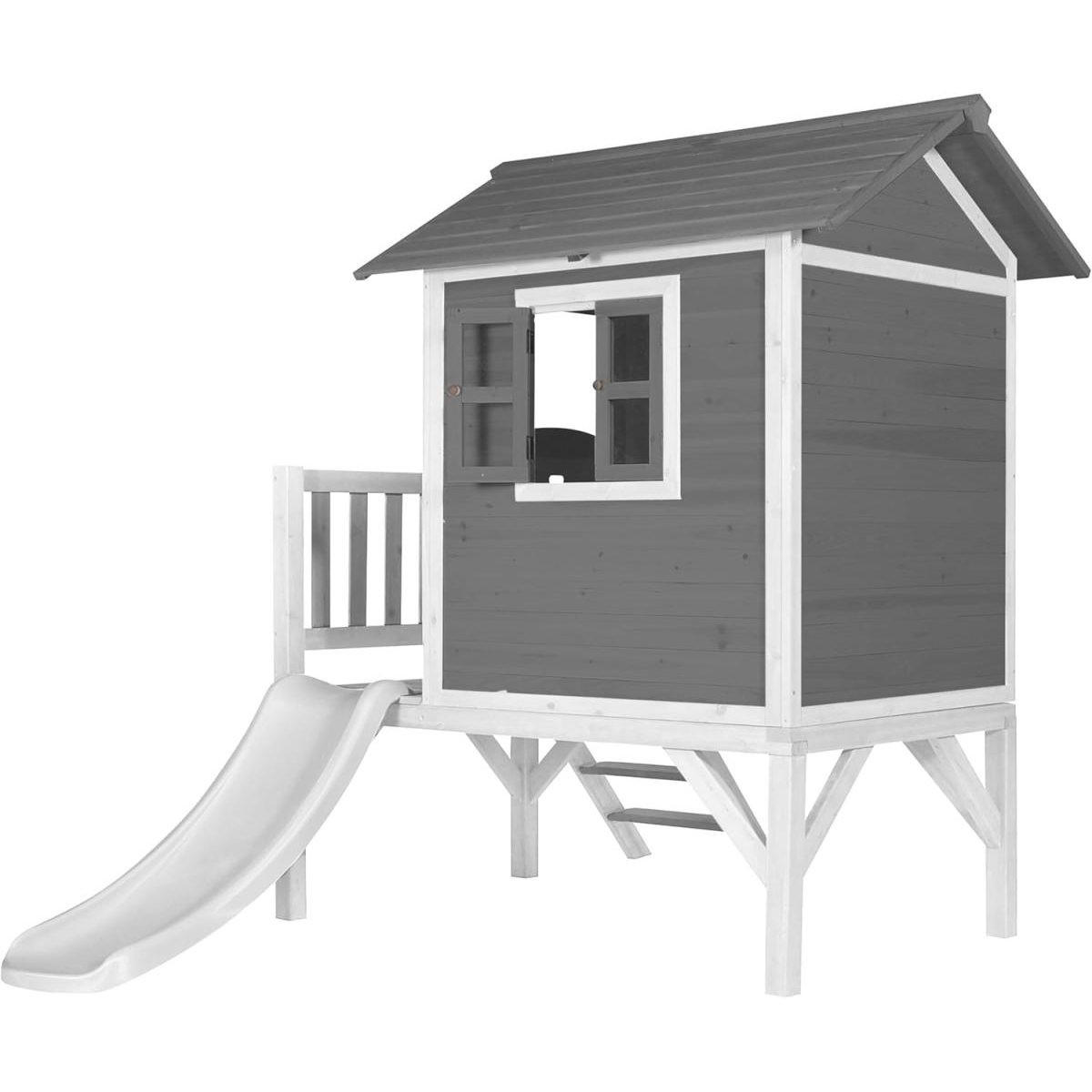 SPIELHAUS Lodge XL, kühles Grau, weiße Rutsche - Grau, Holz (240/189/167cm) - Axi House