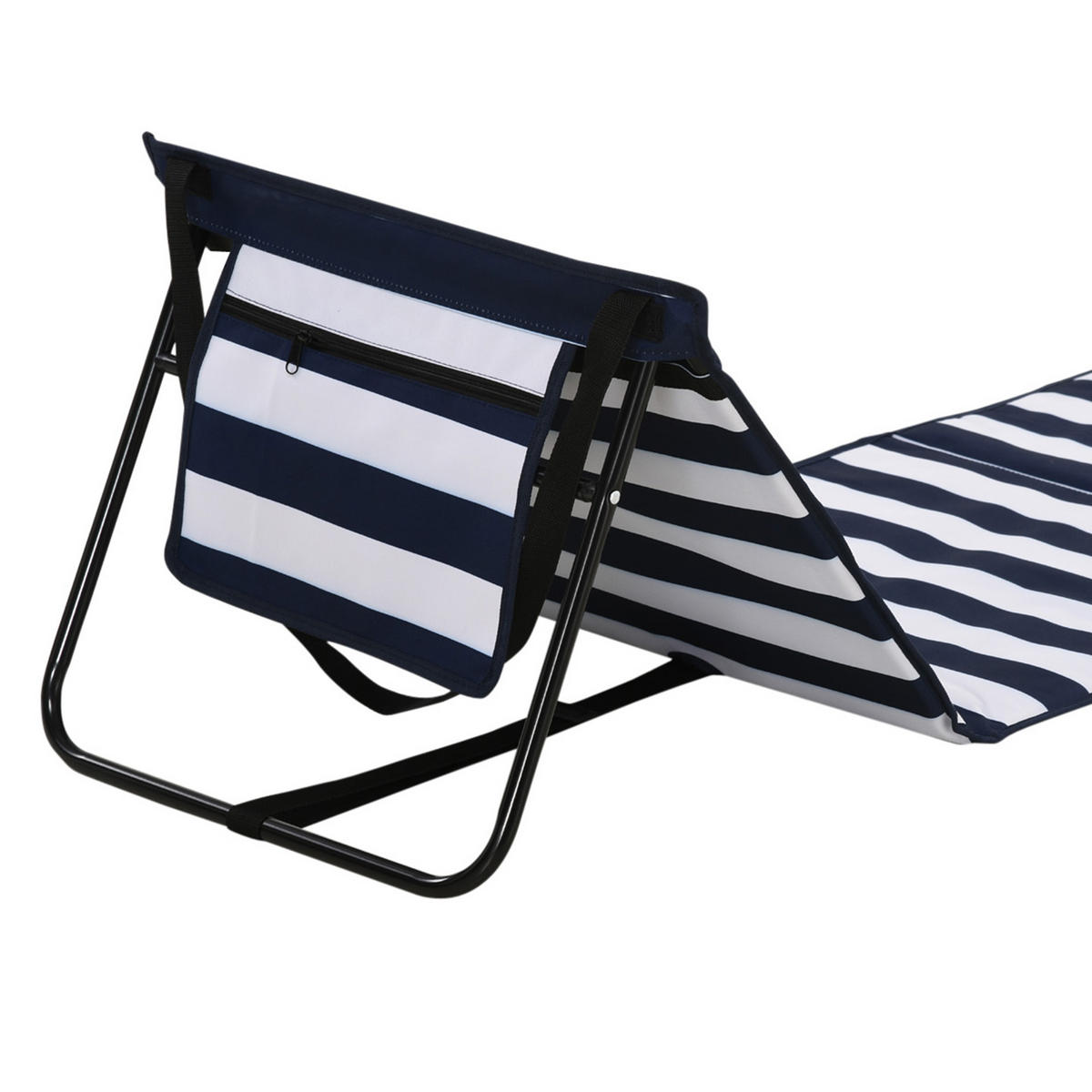 STRANDLIEGE, klappbar, verstellbare Rücklehne, Tragegurt, weiche Polsterung, Stahlrahmen, blau+weiß, 142x51x40cm - Blau, Metall (142/40/51cm)