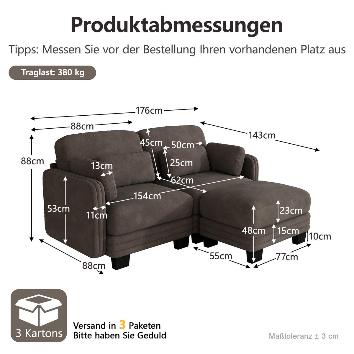 ECKSOFA 2-Sitzer L-Form mit Ottomane, DE-42686, Braun - Braun, Holz (176/143cm) - ComfortXL