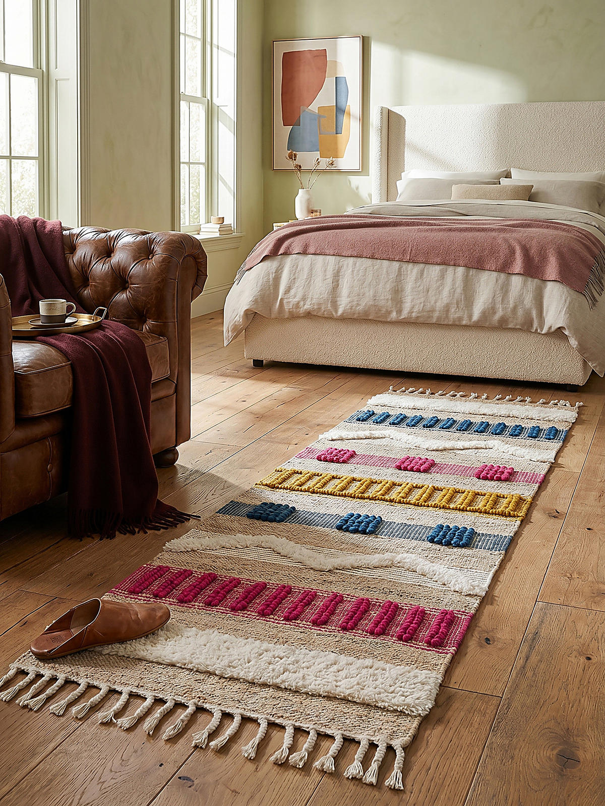 TEPPICH Hoch-Tief Struktur Gestreift, Ethno-Stil, mit Fransen wendbar, Esszimmer Natur-Multicolor Läufer 60x230 - Multicolor, Textil (230/60cm) - KADIMA DESIGN