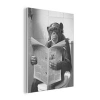 AKUSTIKPANEEL Affe - WC - Zeitung - Schwarz-Weiß - Humor 70x100 cm - Hellgrau, Textil (70/0.9/100cm) - MuchoWow