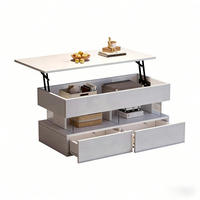 COUCHTISCH aus MDF und Acryl 100x50x46 cm Weiß mit hydraulischer Hubfunktion, 2 Schubladen, LED und verstecktem Stauraum - Weiß, Holzwerkstoff (120/50/46cm) - Modfu