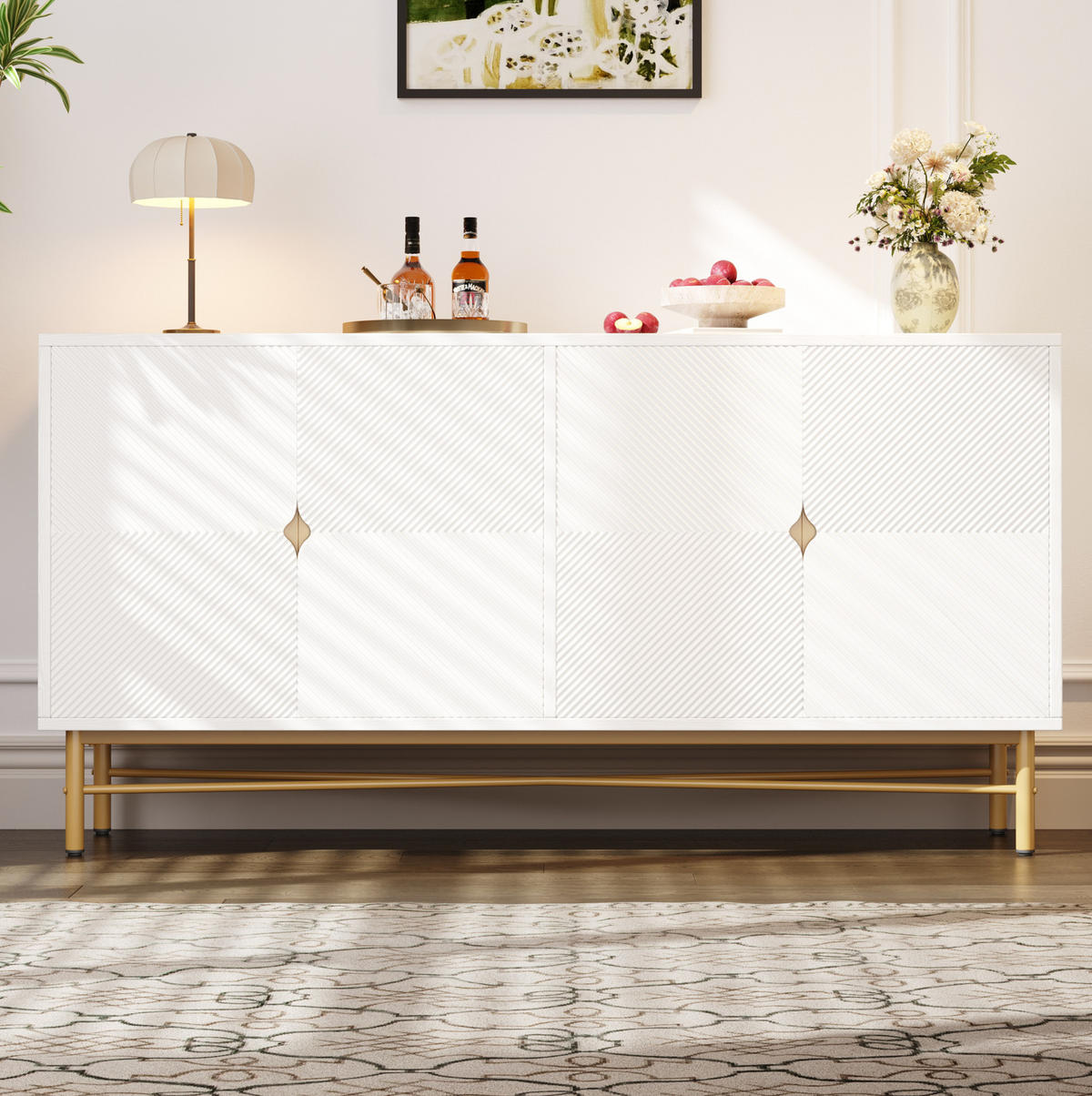 SIDEBOARD 160/40/82 cm z MDF a dřevotřísky bílá se 4 dvířky a tlumeným dovíráním - bílá, kompozitní dřevo (160/82/40cm) - Modenvie