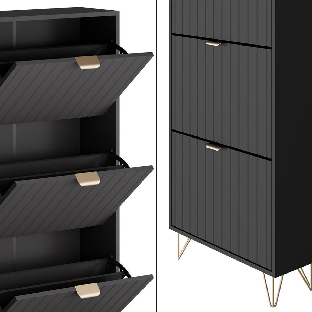 SCHUHSCHRANK Helge Schwarz 60 x 166.7 cm 4 Fächer - Schwarz, Holzwerkstoff (60/166.7/23.5cm) - Vicco