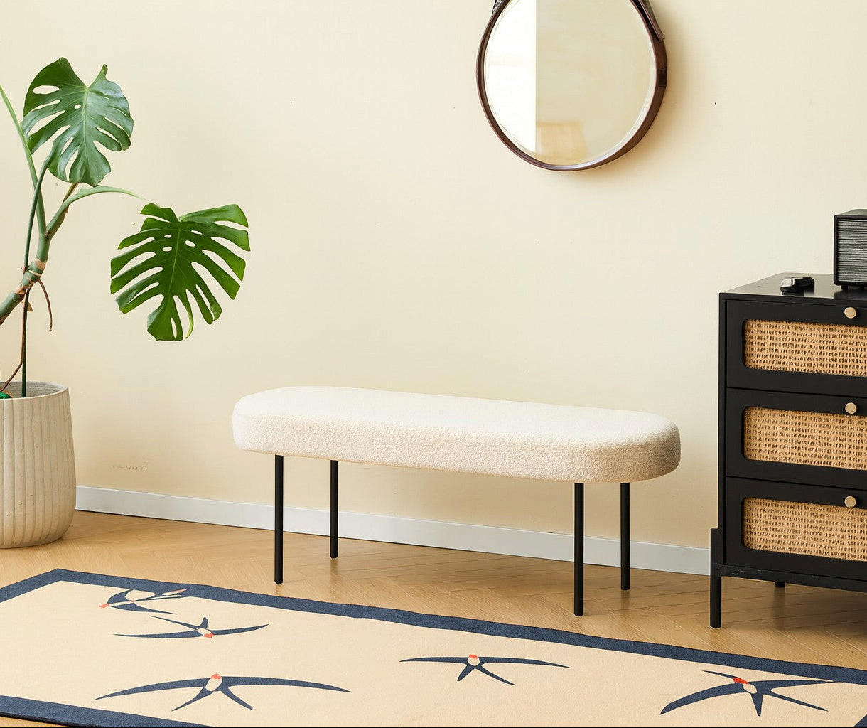 SITZBANK Samt Weiß - Weiß, Textil (100/38/35cm) - Nordlys