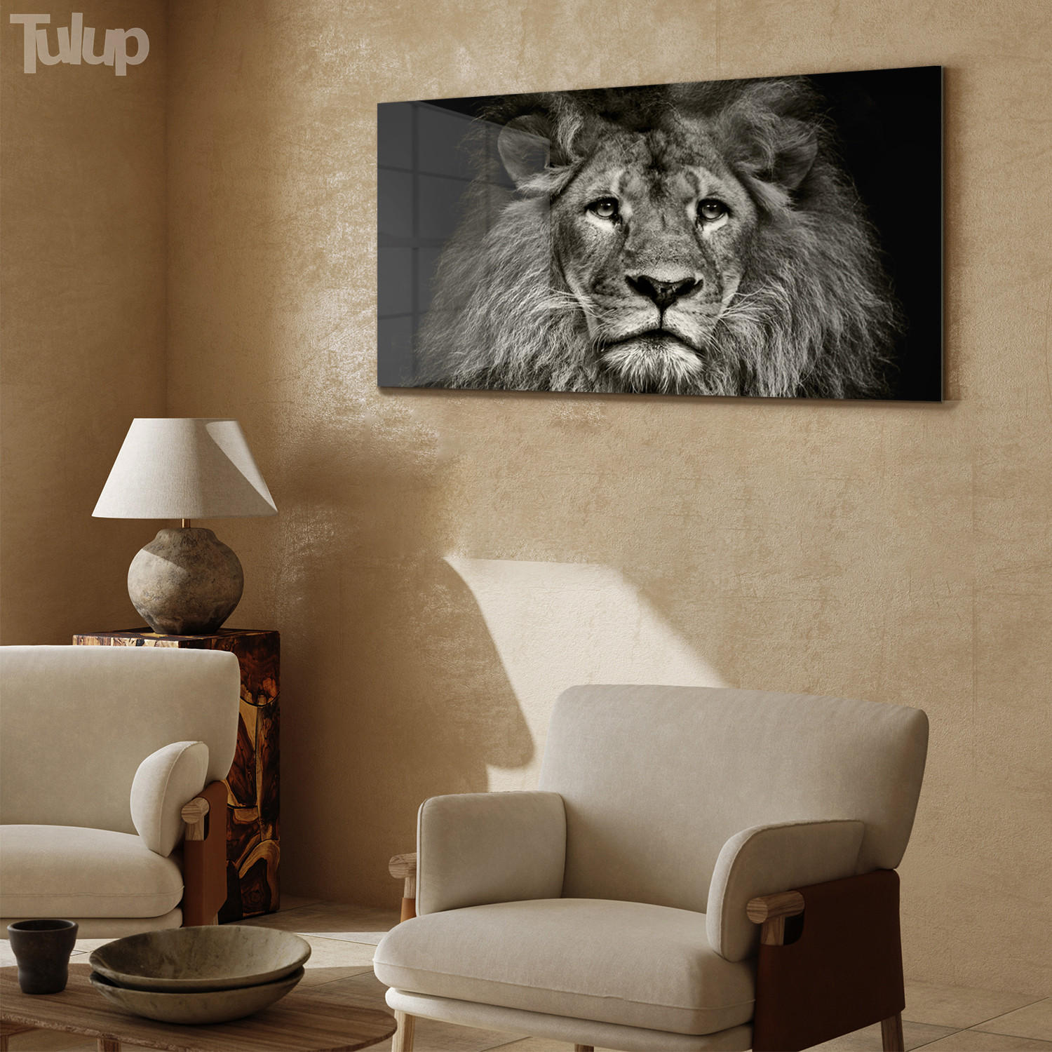 GLASBILD 120x60 cm Löwe Tier - Anthrazit, Glas (120/60cm) - TULUP