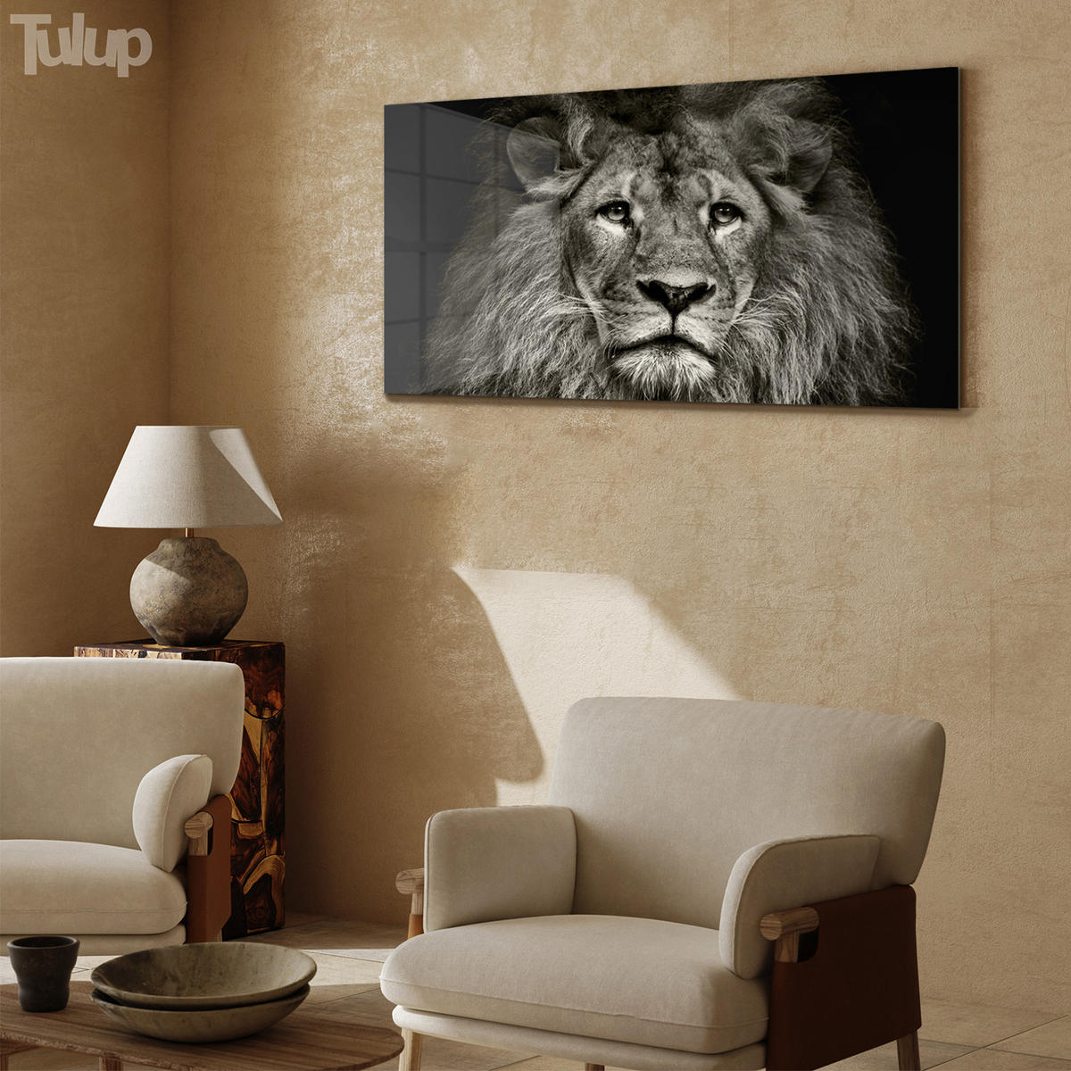 GLASBILD 120x60 cm Löwe Tier - Anthrazit, Glas (120/60cm) - TULUP