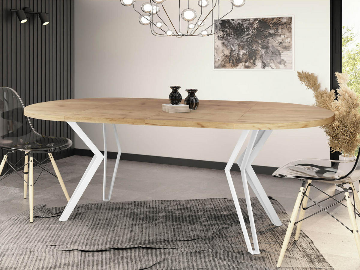 ESSTISCH Austin runder ausziehbarer, Craft Eiche 120-200/100/76 cm - Eiche Wotan/Weiß, Holzwerkstoff/Metall (120/120/76cm) - WFL GROUP