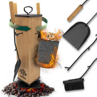 KAMINBESTECK FireMaster mit Zündholzkorb aus Filz - Dunkelgrau, Holz/Kunststoff (18/58/18cm) - OAKAGE