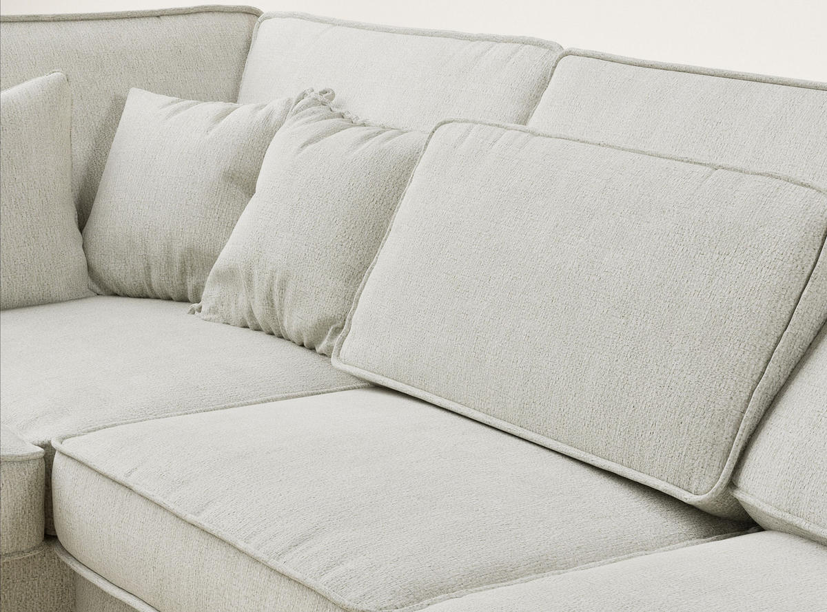 ECKSOFA Kirou Creme Chenille-Stoff - Links Seite - Creme/Schwarz, Holz/Holzwerkstoff (225/311cm) - Maison de Reve