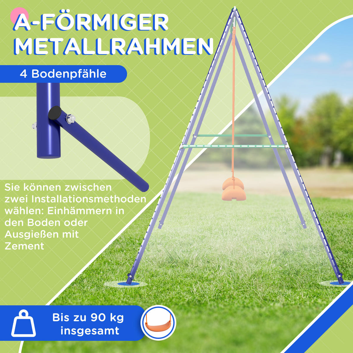 KINDERSCHAUKEL 2er - Multicolor, Kunststoff/Metall (160/269cm) - Outsunny