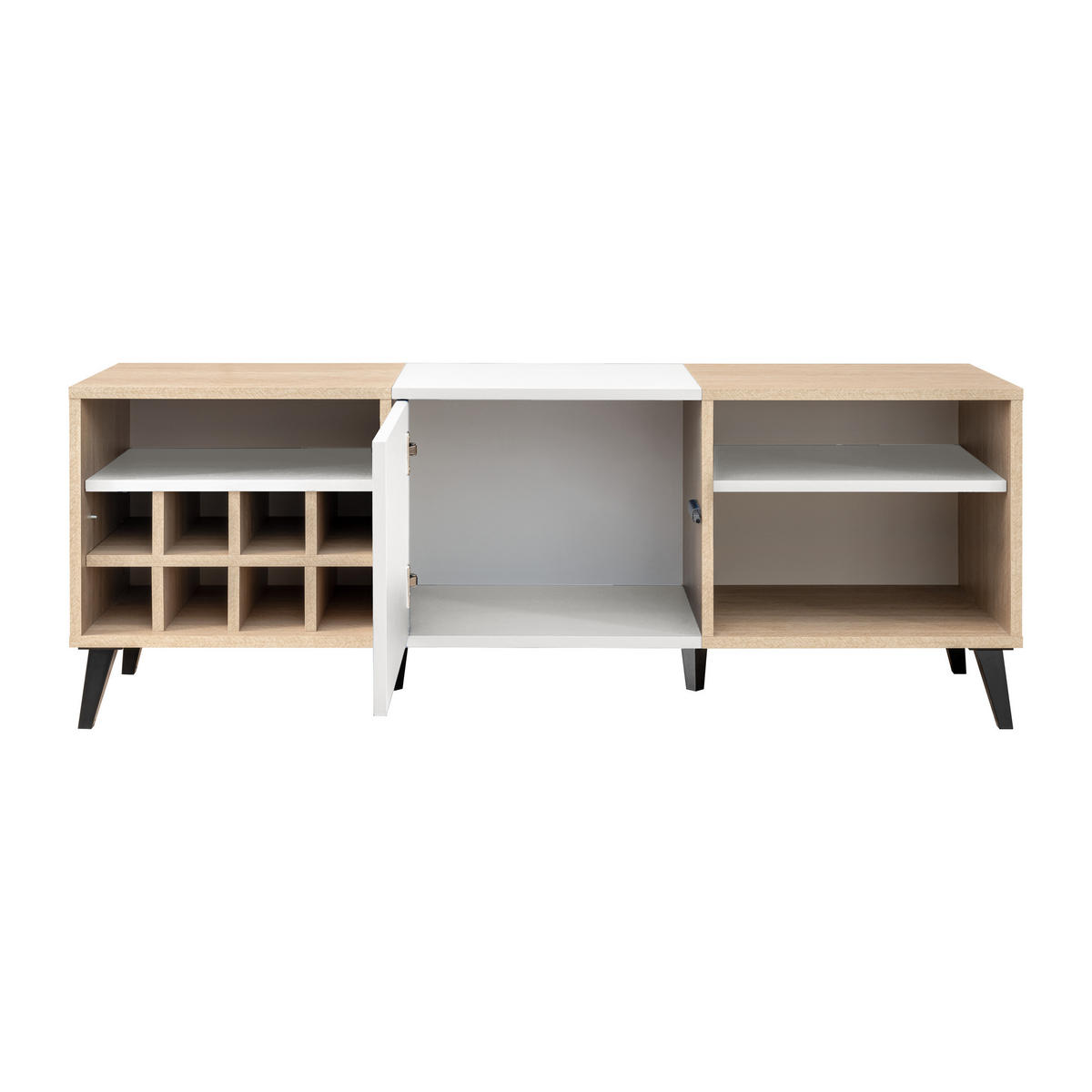 LOWBOARD MIT WEINSCHRANK FONDI, Weiß, Skandinavische Tanne - Hellbraun/Weiß, Glas/Holzwerkstoff (136/49/35cm) - Komodee