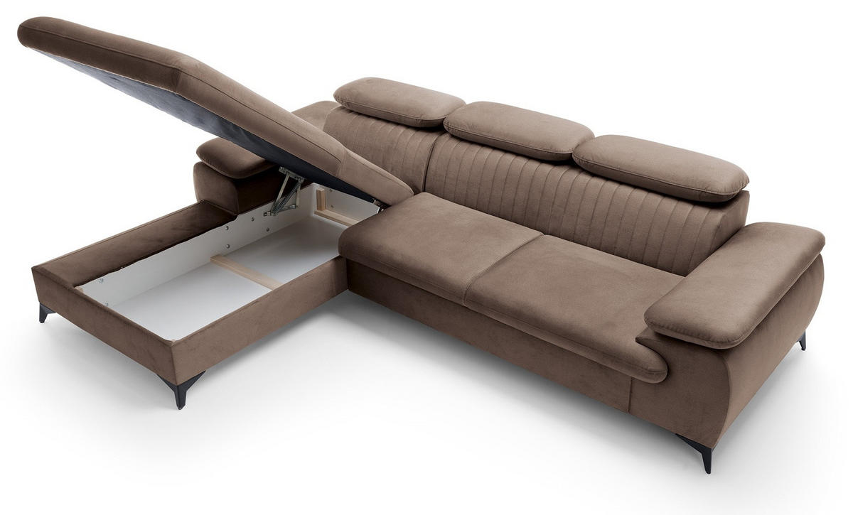 ECKSOFA 280 cm Xanto M, Schlaffunktion, verstellbaren Kopfstützen, Links, Braun - Braun, Holz (280/193cm) - Emporius