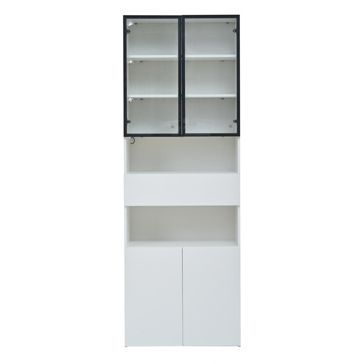 VITRINE 70/30/200 cm in Weiß mit LED-Beleuchtung, Glastüren und Schublade - Weiß, Holzwerkstoff (70/200/30cm) - Flora Grace